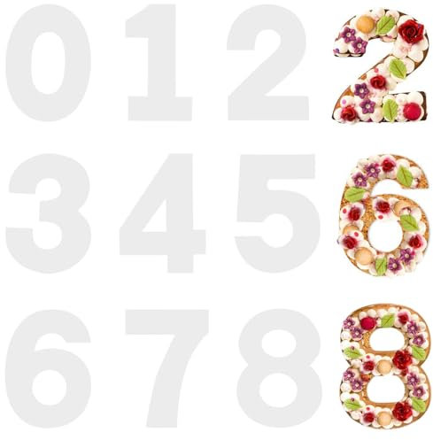 Jidyllic 10 Inch 0-8 Number Cake Stencils,9 Pcs 0-8 Cake Number Stencils Cake Moulds Flat Cake Templates Mold Baking Tools or DIY Numbers Cakes Cookies