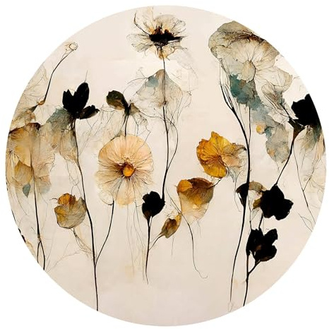 Runde Fototapete selbstklebend - 3D Blumen Vliestapete Made in Germany UV-beständig Geruchsfrei - Motivtapete Aquarell beige Wohnzimmer Schlafzimmer 2946-SK (200x200cm)