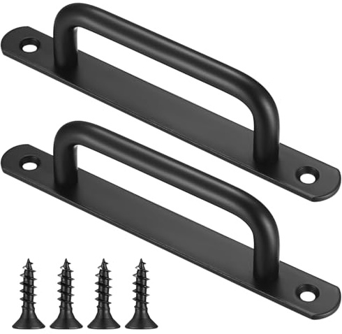 Gaomoeny 2 Pcs Sliding Door Handles, Pull Push Door Handles, Stainless Steel Sliding Bathroom Kitchen Cupboard Cabinet Garage Shed Barn Gate Door Handles with Metal Plate（160mm/6.29）Black
