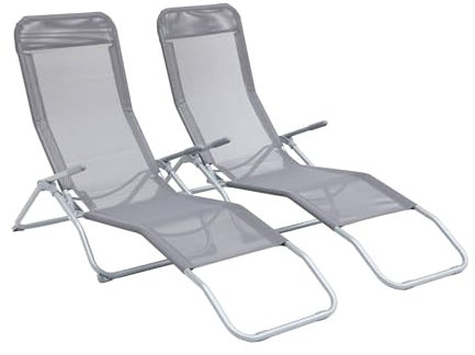 Alice's Garden - Set mit 2 zusammenklappbaren Sonnenliegen - Levito dunkelgrau - Textilene Liegestühle mit 2 Positionen, Liegestühle