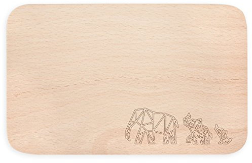 JUNIWORDS Frühstücksbrettchen aus Holz mit Origami-Muster - Wähle ein Motiv - Elefantenfamilie