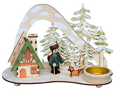 Wichtelstube-Kollektion Räucherhaus mit Teelichthalter Förster mit Hund Weihnachten Holz