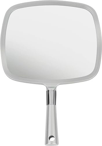 Mirrorvana Handspiegel mit Griff, Spiegel für Friseure und zum Haareschneiden, Friseursalon Frisierspiegel groß (Silber)