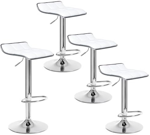 WOLTU Barhocker 4er Set, Barstuhl, Tresenhocker mit Fußstütze, Hocker höhenverstellbar, 360° drehbar, aus PU-Kunstleder Metall, für Bar Küche Wohnzimmer Tresen Café, Weiß