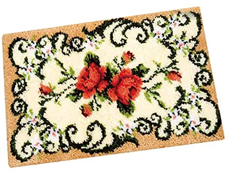 Formteppich Knüpfteppich Knüpfset Knüpfpackung zum Selber Knüpfen Teppich für Kinder, Erwachsene oder Anfänger, Latch Hook Kits 50x36cm - Blumen