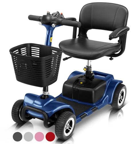 Vive 4 Wheel Mobility Scooter - Electric Powered Wheelchair Device - Compact Heavy Duty Mobile for Travel, Adults, Elderly - Long Range Power Extended Battery with Charger & Basket