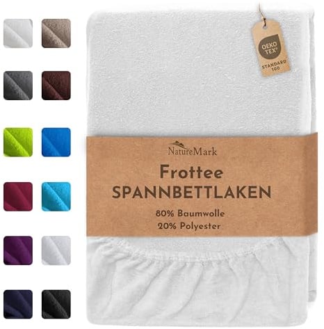 NatureMark Frottee Spannbettlaken – Weich und atmungsaktiv, hautfreundlich, praktisch & pflegeleicht, langlebig und strapazierfähig, 80% Baumwolle & 20% Polyester, 200x220 cm, Weiß