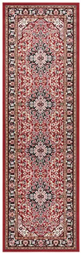Nouristan Mirkan Orient Teppich – Wohnzimmerteppich Orientalisch Kurzflor Vintage Orientalischer Teppich für Esszimmer, Wohnzimmer, Schlafzimmer – Rot, 80x250cm