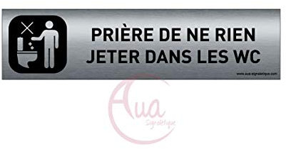 AUA SIGNALETIQUE - Plaque Aluminium brossé imprimé AluSign DARK - 200x50 mm - Double Face adhésif au dos (Ne rien jeter dans WC)