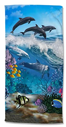 Good Morning Strandtuch Delfin Polyvelours blau-bunt Größe 75x150 cm