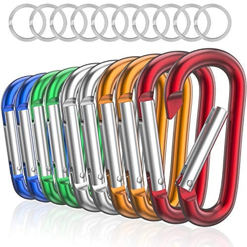 Sprookber 3 Aluminium Karabiner D-Ring - karabinerhaken Clips mit Federschnapphaken für Schlüsselanhänger Clip - 10 Stücke