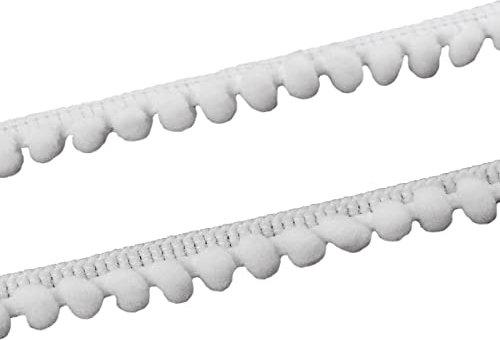 Sadingo Bommel Borte in Weiß | 12 mm Breite - 4,5 m Länge, Pompomband, weiße Popmpons am Band, Mini Pompoms zum Basteln, Bommelborte zum Nähen, DIY-Zubehör, Näh-Zubehör, Deko-Bommel, Mini-Pompons