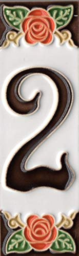 Numeri civici, numeri italiani e lettere in ceramica con motivo rosa arancione, dimensioni delle piastrelle: 15 cm x 5 cm (numero 2)