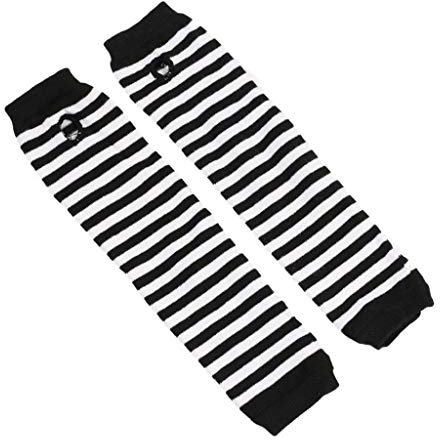 RK-HYTQWR Frauen Winterkabel gestrickt Lange Fingerlose Handschuhe Gestreifte Daumenloch-Armstulpen, Ärmel mit schwarzen und weißen Streifen, Schwarze und weiße Streifen