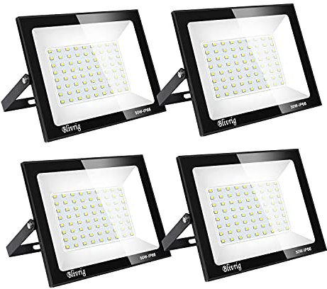 Blivrig LED Strahler Außen 50W - Superhelles Flutlicht Außenleuchte, Fluter Scheinwerfer für Garten, Garage, Sportplatz (4 Stück, Kaltes Weiß)