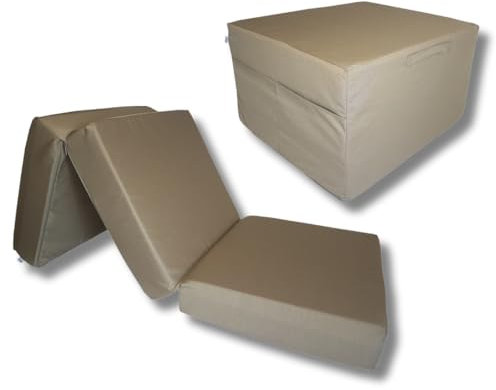 Natalia Spzoo – gemütliche Faltmatratze 195 x 75 x 15cm mit Visco-Schaum-Schicht – Klappmatratze mit abnehmbarem Bezug – 3-teilige klappbare Lux-Bodenmatratze (Mit Housse, Hellbraun)