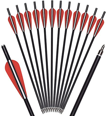 ELONG OUTDOOR Archery Armbrustbolzen 16 Zoll Fiberglas-Armbrustpfeile mit Flacher Nocke ersetzt Pfeilspitzen für die Outdoor-Jagd (12 Stück)