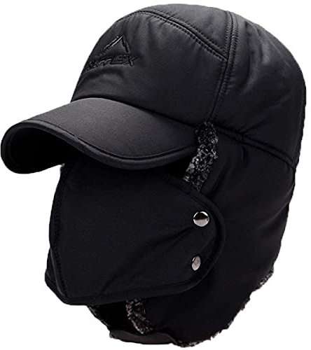 YWINETO Unisex Wintermütze mit Ohrenklappen, Fellmütze, Kunstfellmütze, Fliegermütze hält warm beim Skifahren, Schlittschuhlaufen und Outdoor erhältlich Trapper Skimütze Russische Mütze (Schwarz)