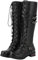 Lchongzhuo Damen Winter Retro Stiefel Steampunk Gothic Vintage Style Punk Schnalle Lace-Up Knie Runde Zehe Schuhe Military Kampfstiefel Damen Flache Leder Lace Up Kniehohe Stiefel (39 EU,Black)