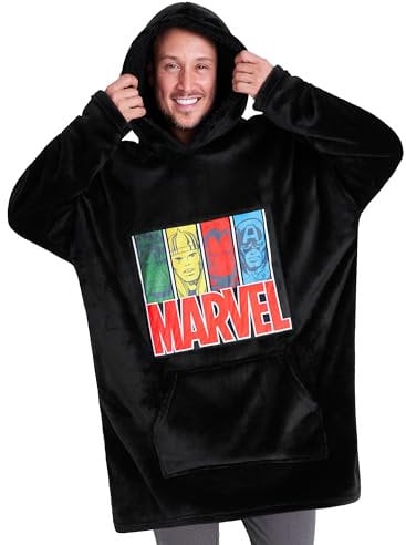 Marvel Übergroße Hoodie Decke Herren Kapuzenpullover Avengers (Schwarz)