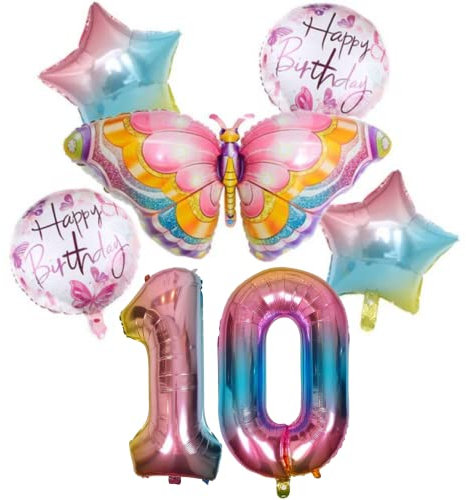 DIWULI Schmetterling Luftballons 10 Jahre - Zahl Geburtstag