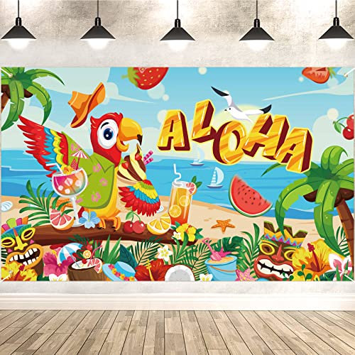 DPKOW Fabric Papagei Aloha Banner für Tropische Hawaiian Dekoration, Hintergrund Banner für Strand Pool Sommer Party Dekoration, Hawaii Tiki Luau Party Dekoration 185 * 110cm