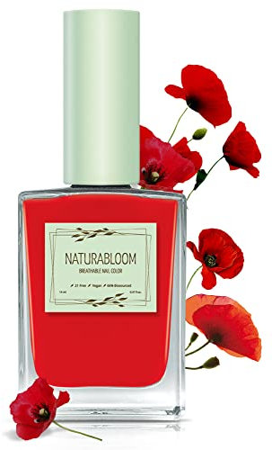 NATURABLOOM Nagellack schnelltrocknend rot (Poppy Red) - natürlicher Nagellack mit veganer Formel - atmungsaktiv, nachhaltiger und langanhaltend, 14 ml