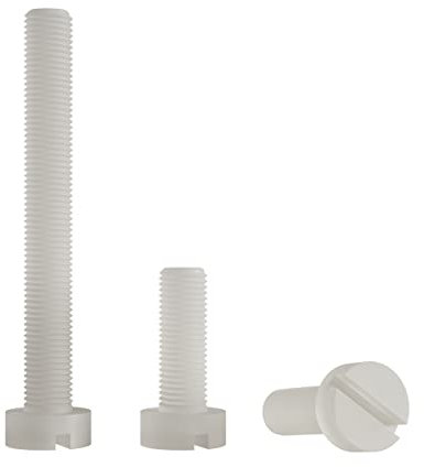 Enkotrade 4 Stück Flachkopfschrauben M5, 40 mm Länge, mit Schlitz Kunststoffschrauben Schrauben Sortiment DIN 84 Plastikschrauben Nylon Zylinderschraube