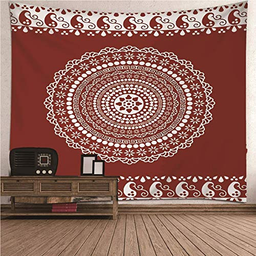 EHOMERY Wandbehang Decke Wanddekoration Esszimmer Rot Mandala-Blumenmuster Wandteppich Für Kinder Zimmer Wandtuch Retro Wandbehang Wandschmuck Groß Schlafzimmer Wohnzimmer 210X140Cm