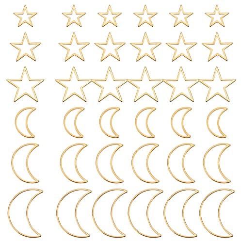 UNICRAFTALE 36 Stk 6 Größen Gold Stern Mond Verbindungsringe 304 Edelstahl Rahmen Verbindungs Anhänger Metall Weihnachten Stern Mond Anhänger Für Damen DIY Halsketten Armbänder Schmuckherstellung