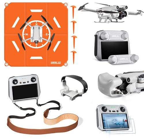 STARTRC Mini 3 Pro Accessori Bundle 7in1 Kit,Landing Pad,Carrello Atterraggio,Pellicola Protettiva,Cordino da collo,Protezione Gimbal,Protezione Joystick,Stabilizzatore di Elica per DJI Mini 3 Pro