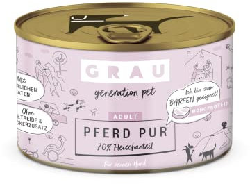 GRAU – das Original – Nassfutter für Hunde - Pferd Pur, 6er Pack (6 x 200 g), Monoprotein, für erwachsene Hunde