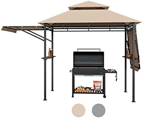 Tangkula Gazebo per barbecue con 2 ripiani laterali, telaio in acciaio resistente, CPAI-84, per patio, giardino, spiaggia, terrazza