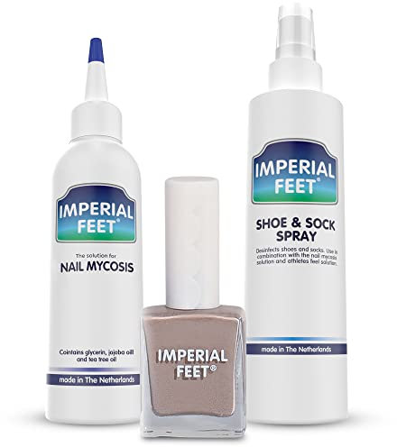 Fungal nail treatment with shoe and sock spray with nail polish nude