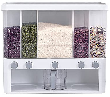 5-Fächer Müslispender Getreidespender Cerealienspender Trockenfutterspender, Reisspender Reiscontainer Müslibehälter Unterteilung
