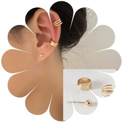Aneneiceera Boho Muschel Ohrmanschetten Ohrringe Ohrstecker Gold No Piercing Knorpel Clip Ohrringe Fake Helix Crawler Wrap Ohrringe Statement Manschetten Ohrringe Schmuck Für Frauen Und Mädchen (Gold)