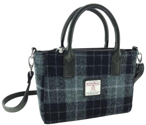 Glen Appin Maia Gifts Grey and Black Tartan Harris Tweed Brora Small Tote Bag