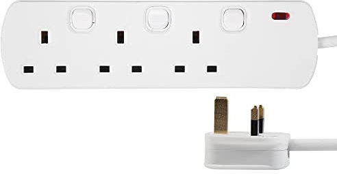 PRO ELEC PELB2001 Individualy Switched Mains Extension Lead, 3 Gang, 7.5m, White