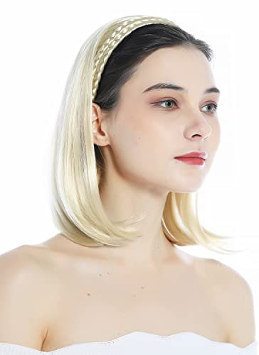 WIG ME UP - 90606+3-613 Halbperücke Haarteil edel geflochtener Haarreif schulterlang glatt Hellblond Platinblond