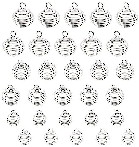 Lakaemfis 30 PCS Spiral Bead Cages Silver Plated Crystal Pendants Bead Stone Holder 3 Sizes Necklace Cage for Necklace Bangle Bracelet Earring DIY Jewelry Making