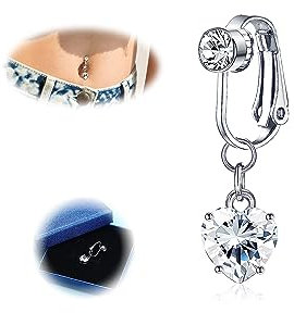 JeryWe Faux Percing au Nombril Femme Nombril Clip Acier Chirurgical Grossesse Non Percé Faux Piercings Bijoux avec boîte cadeau