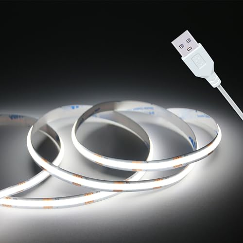 UVTaoYuan Led Strip Lights, 5V USB LED Lighting COB Short LED Strip Light White Flexible Not Dimmable led Light for Display Cabinet, Living Room,DIY Home COB Lighting Decor tv Lights (3.28FT 6500K)