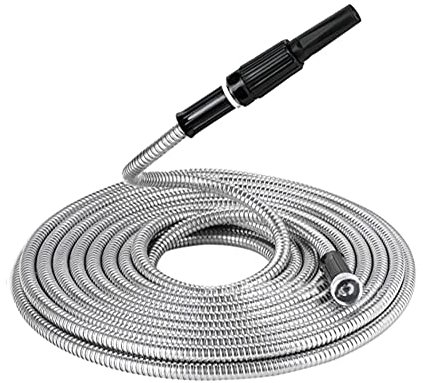 Durratou Gartenschlauch, 15 m, 304 Edelstahl, flexibel, rostfrei, einfach zu bedienen und aufzubewahren