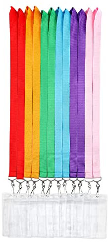 12er Pack Polyester Lanyards mit wasserdichten Ausweishaltern - Langlebige und Farbenfrohe Halsbänder für Ausweiskarten, Schlüssel und mehr (Mehrfarbig 6, 12er Pack)