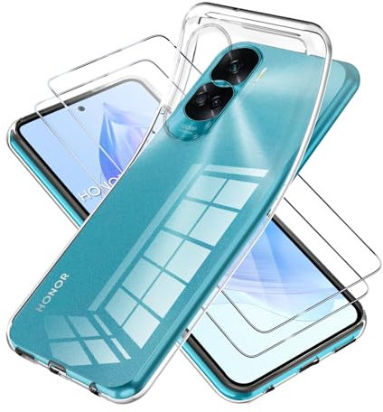 Vauki Cover per Honor 90 Lite 5G con 2 Pezzi Vetro Temperato,Custodia Ultra Trasparente Silicone Morbido TPU e Pellicola Protettiva,Antiurto Sottile Cellulare Case per Honor 90 Lite 6.7