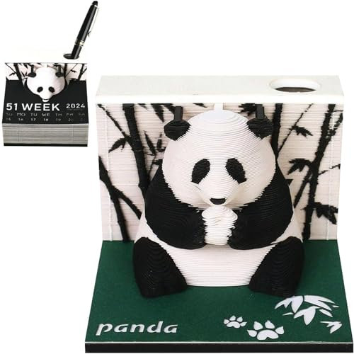 Zeitstückkalender 2024 Panda Weekly Kalender 3D -Papier -Skulpturen Notepad Kalender 2024 Memo Pad Desk Kalender Desktop Dekorationen