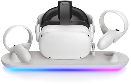 KIWI design Ladestation RGB Kompatibel mit Meta/Oculus Quest 2, Akkreditiert von Meta