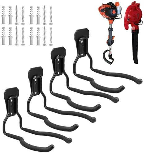 Juformin Garden Power Tool Hanger, Garage Wall Hooks, Weedeater Rack, String Trimmer Hanger, Utility Hooks for Garage Tool Organizers and Storage - Black, 4 Pcs