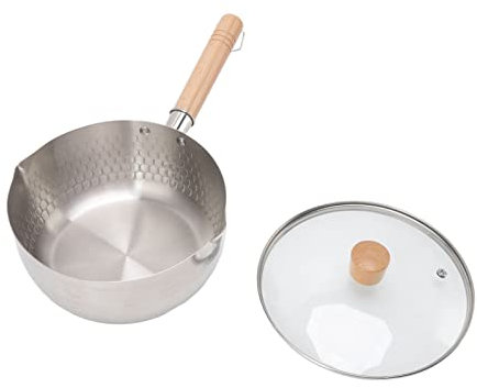Cacerola japonesa tradicional japonesa antiadherente de 20 cm de diámetro con tapa, mango de madera, olla de sopa de leche de acero inoxidable para el hogar y la cocina