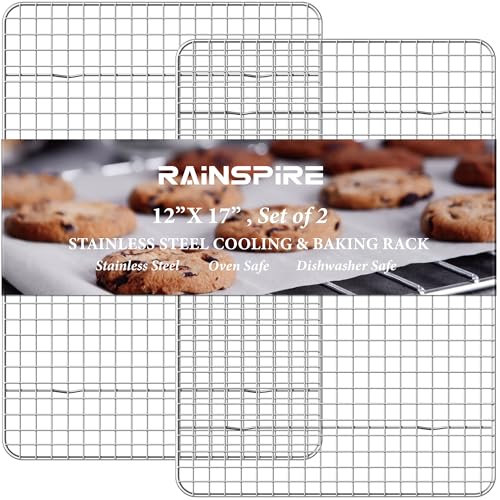 Rainspire Cooling Rack Stainless Steel, Heavy Duty Cooling Racks for Cooking and Baking, Oven Safe Wire Rack for Cooking, Baking Rack for Oven Cooking Fits Half Sheet Cookie Pan, 12 x 17, 2-Pack